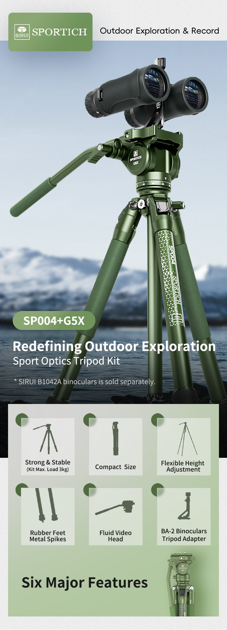 SIRUI - Trépied aluminium avec rotule vidéo Arca Swiss vert
