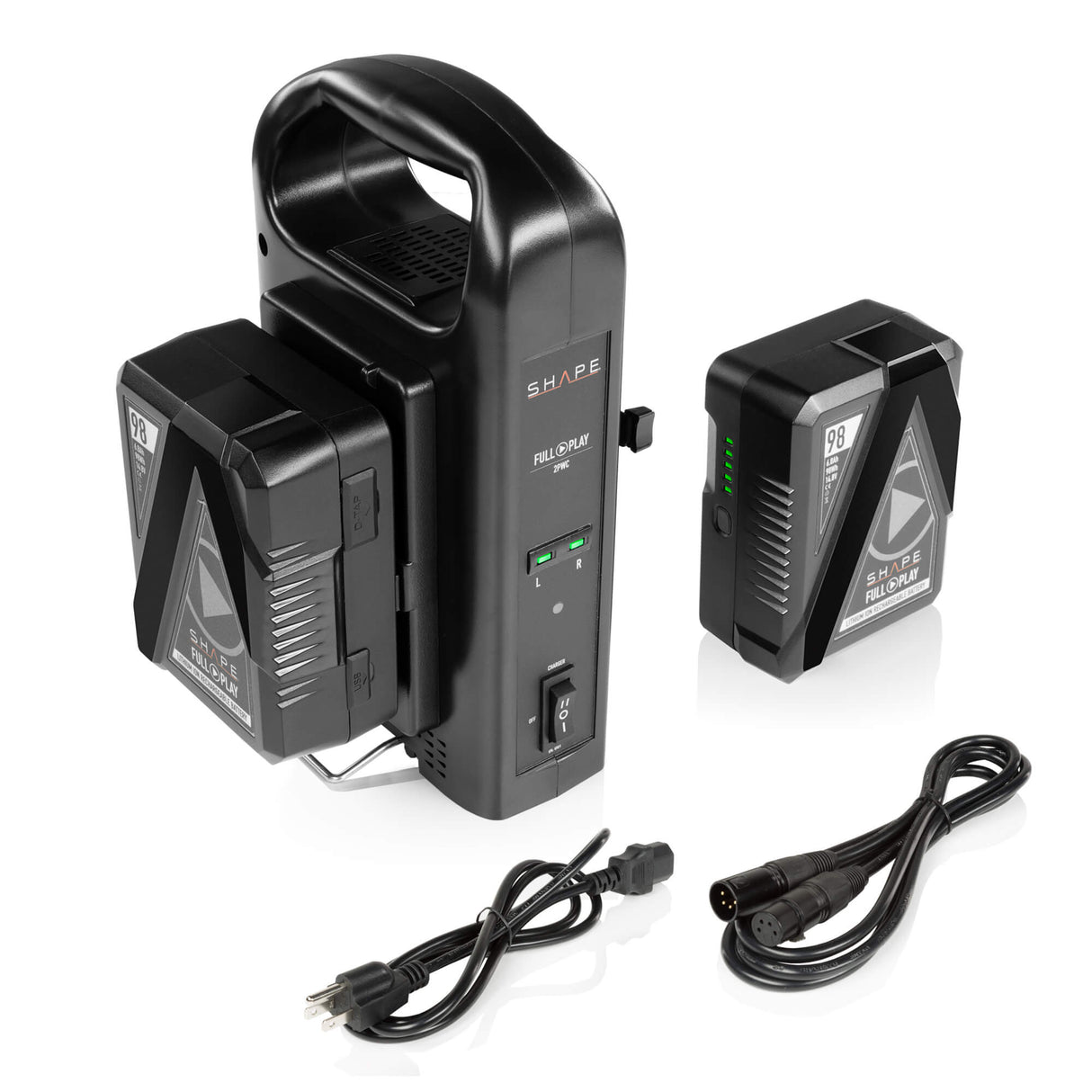 2 Batteries V-Mount 98 Wh 14.8 V SHAPE FULL PLAY lithium-ion avec chargeur double intelligent Référence 2V98PW