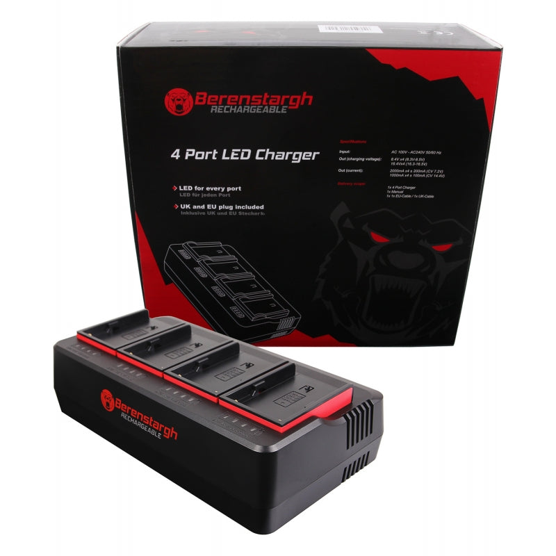 Berenstargh Chargeur 4 canaux simultanés 8.4V/16.8V pour Sony BP-U60, 16.8V 16916