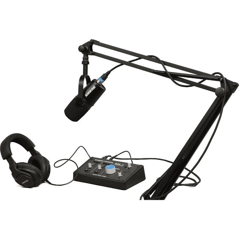 SHURE MV7X-PACK3 Pack micro MV7X + pied articulé 23840 + interface SSL2 + câble CCM2.5FM + casque SRH440A-EFS VOIX OFF