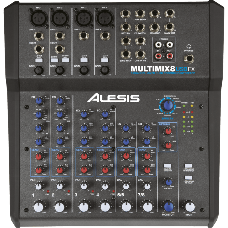 ALESIS - MM8USBFX Table de mixage 8 voies, 12 entrées + effets