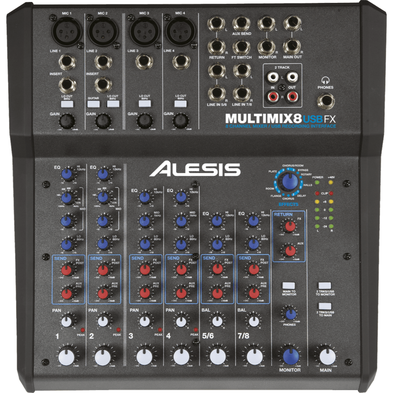 ALESIS - RAL MM8USBFX Table de mixage 8 voies, 12 entrées + effets