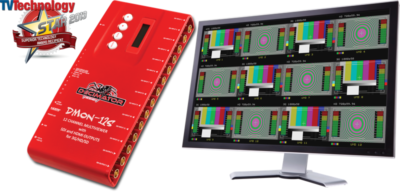 Decimator DMON-12S Multiviewers de 1 à 12 canaux avec sorties SDI et HDMI pour 3G/HD/SD et mises en page personnalisées