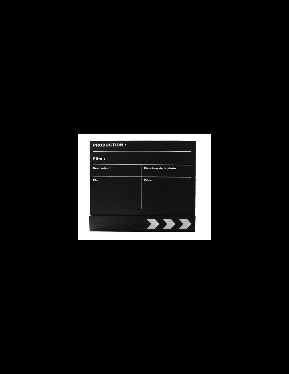 CLAP NOIR FIN DE FILM 130 x 165 x 6 mm offert généralement à toute l'équipe du film. Référence A-CLAPNOFDF