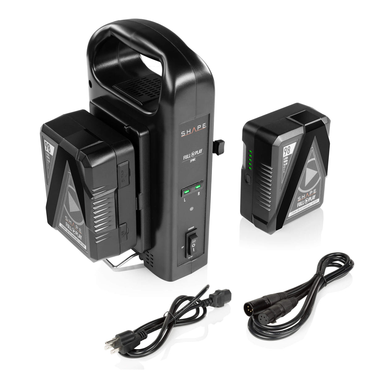 2 Batteries V-Mount 98 Wh 14.8 V SHAPE FULL PLAY lithium-ion  avec chargeur double intelligent