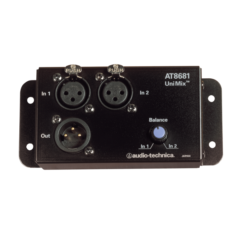 Audio-Technica AT8681 UniMix®, coupleur de microphone 2 vers 1 avec réglage de balance