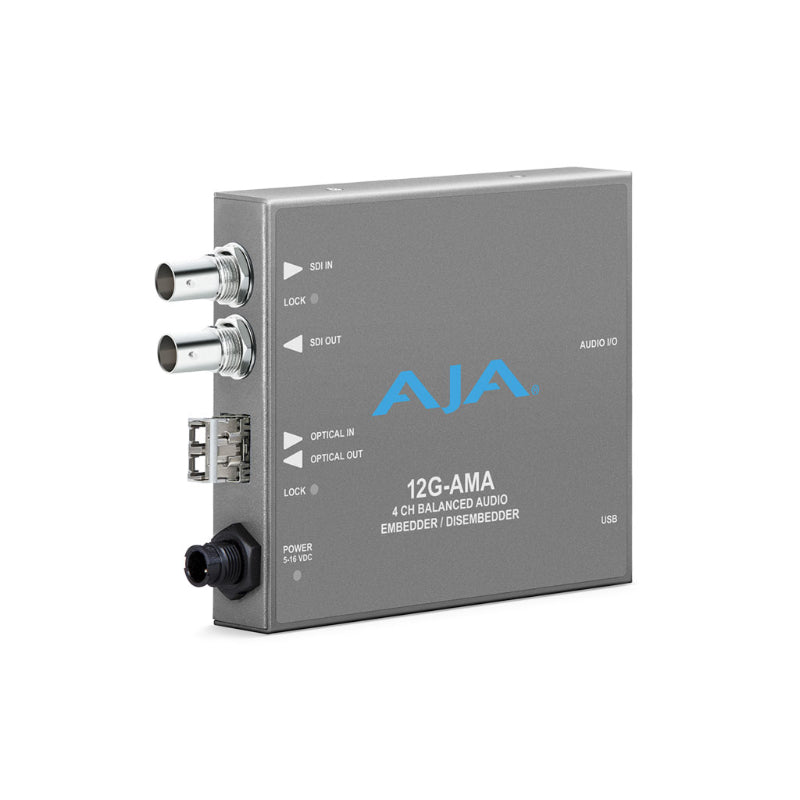 AJA 12G-AMA Embeddeur/Désembeddeur audio équilibré 12G-SDI, 4 canaux avec options fibre