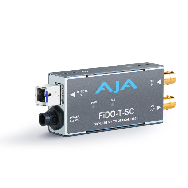 AJA FiDO-T-SC Convertisseur simple canal SDI vers SC Fibre avec deuxième ressortie en sonde SDI